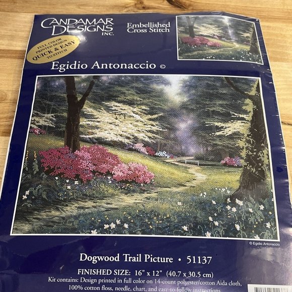Candamar Embellished Cross Stitch Kit 51137 Dogwood Trail Picture 16" x 12" 1999 - Picture 2 of 5